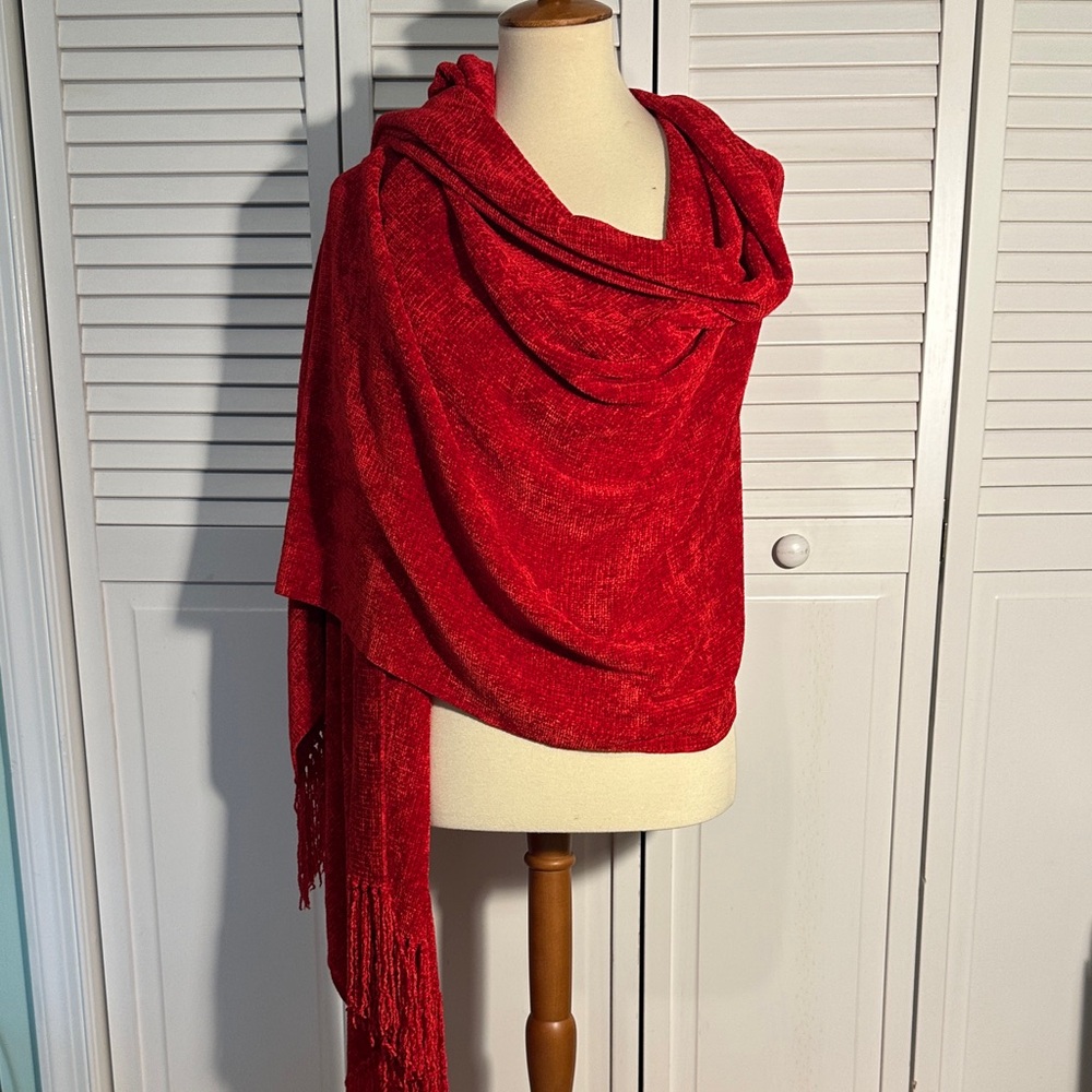 Churchill Handwoven Chenille Shawl in Cherry Red